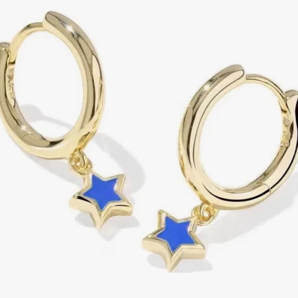 Kendra Scott Kayla Huggie Gold Hoop Earrings Blue Star Charm New